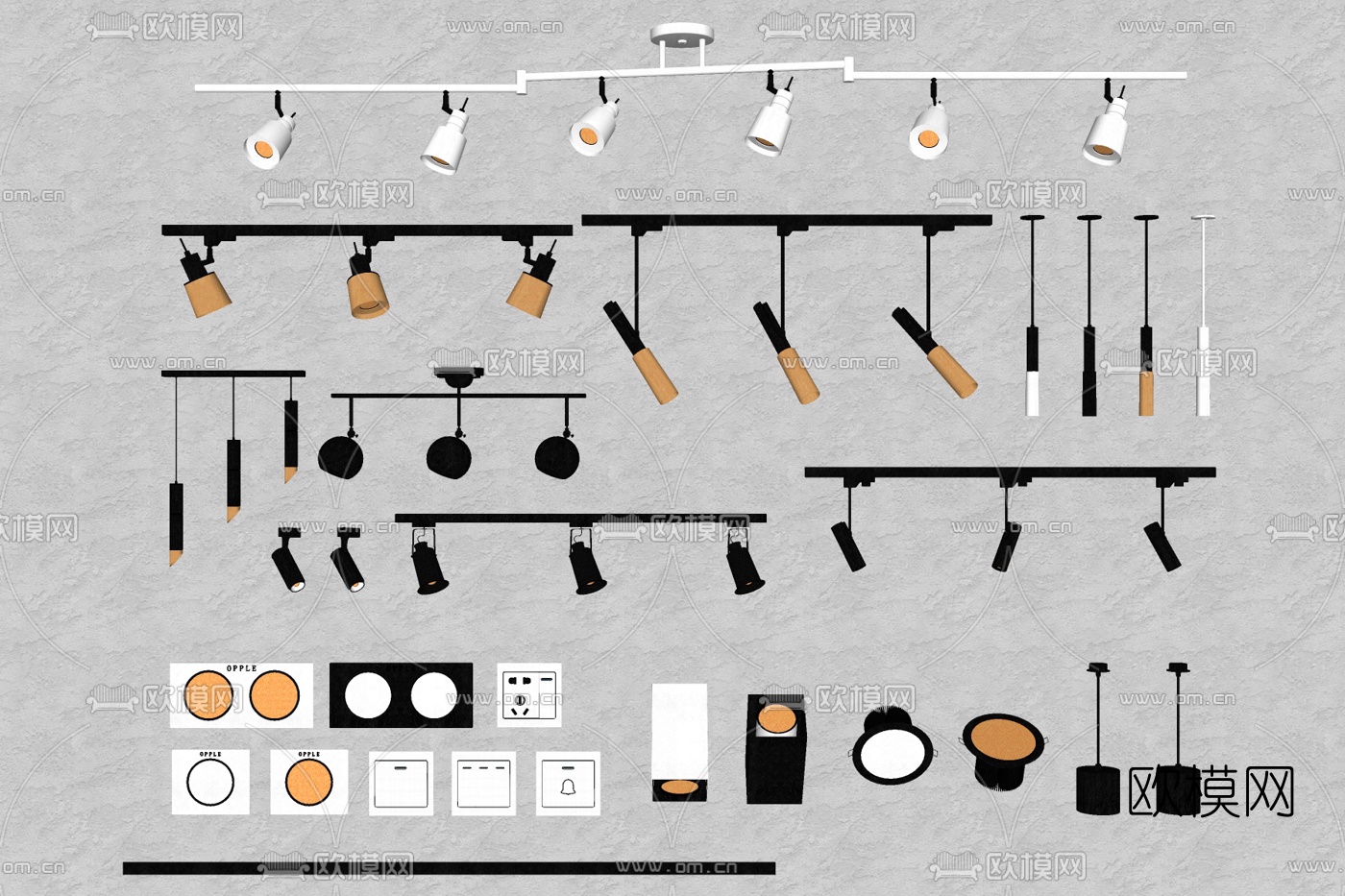 现代金属筒灯射灯免费su模型下载