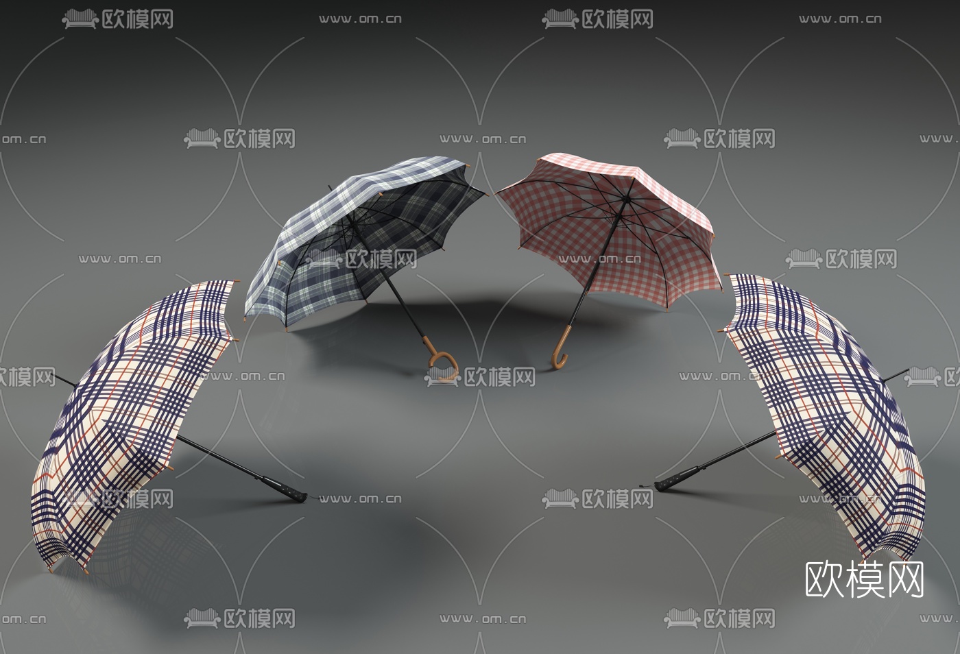 现代格子雨伞3d模型