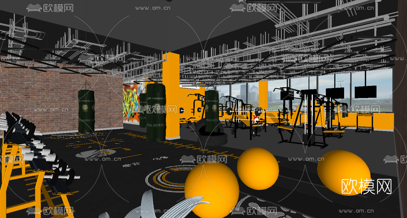 工业风健身房su模型下载（渲染图2）