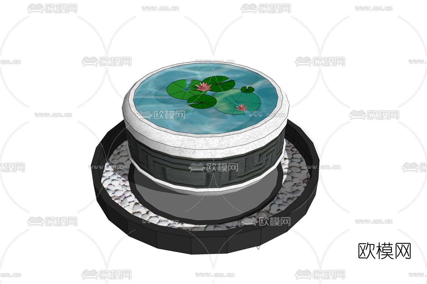 中式水缸荷花小品免费su模型下载