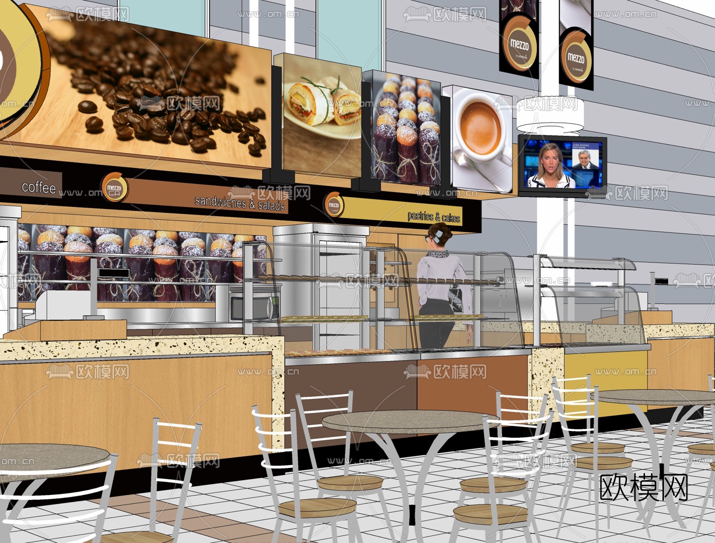 现代奶茶店免费su模型下载（渲染图1）