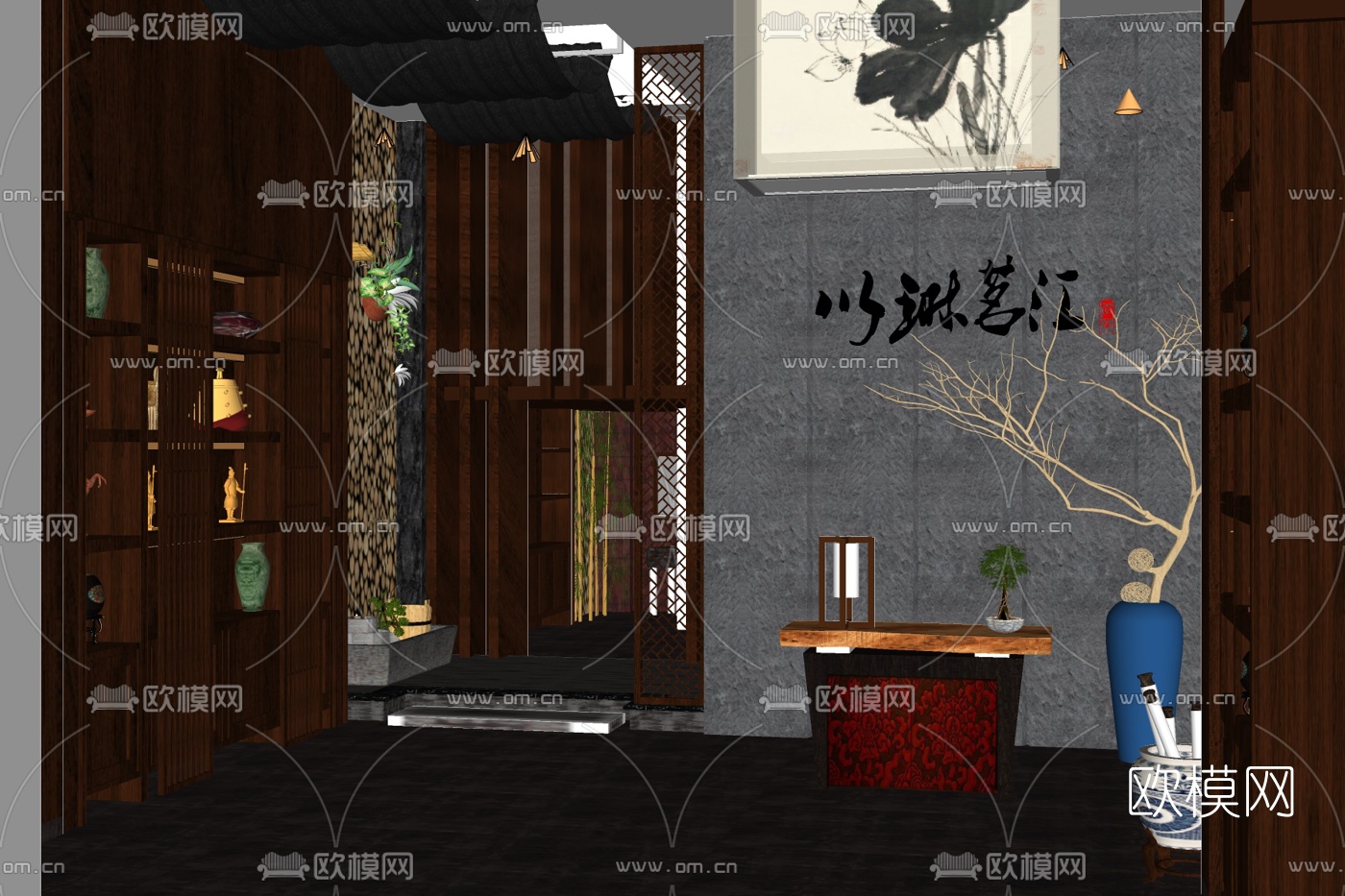 新中式玄关免费su模型下载