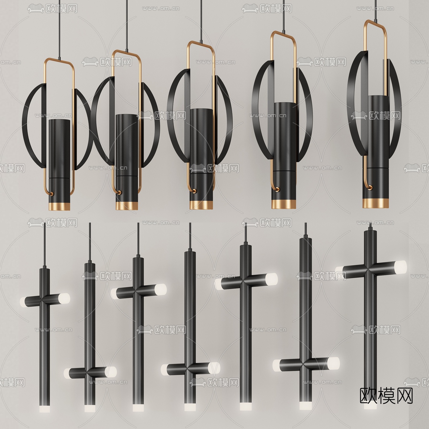 现代金属吊灯组合3d模型下载