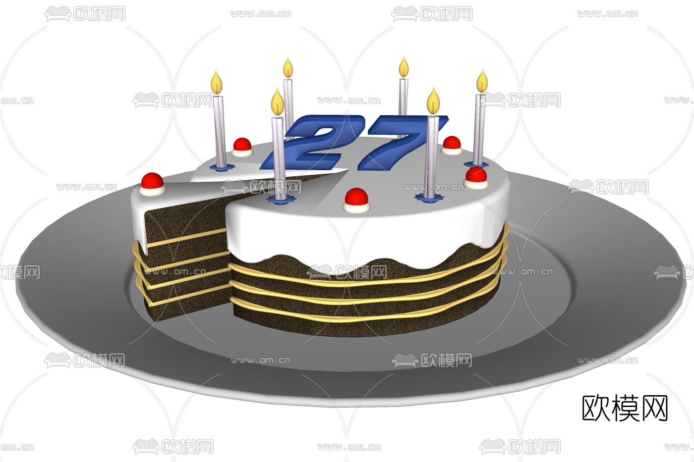 现代生日蛋糕免费su模型下载