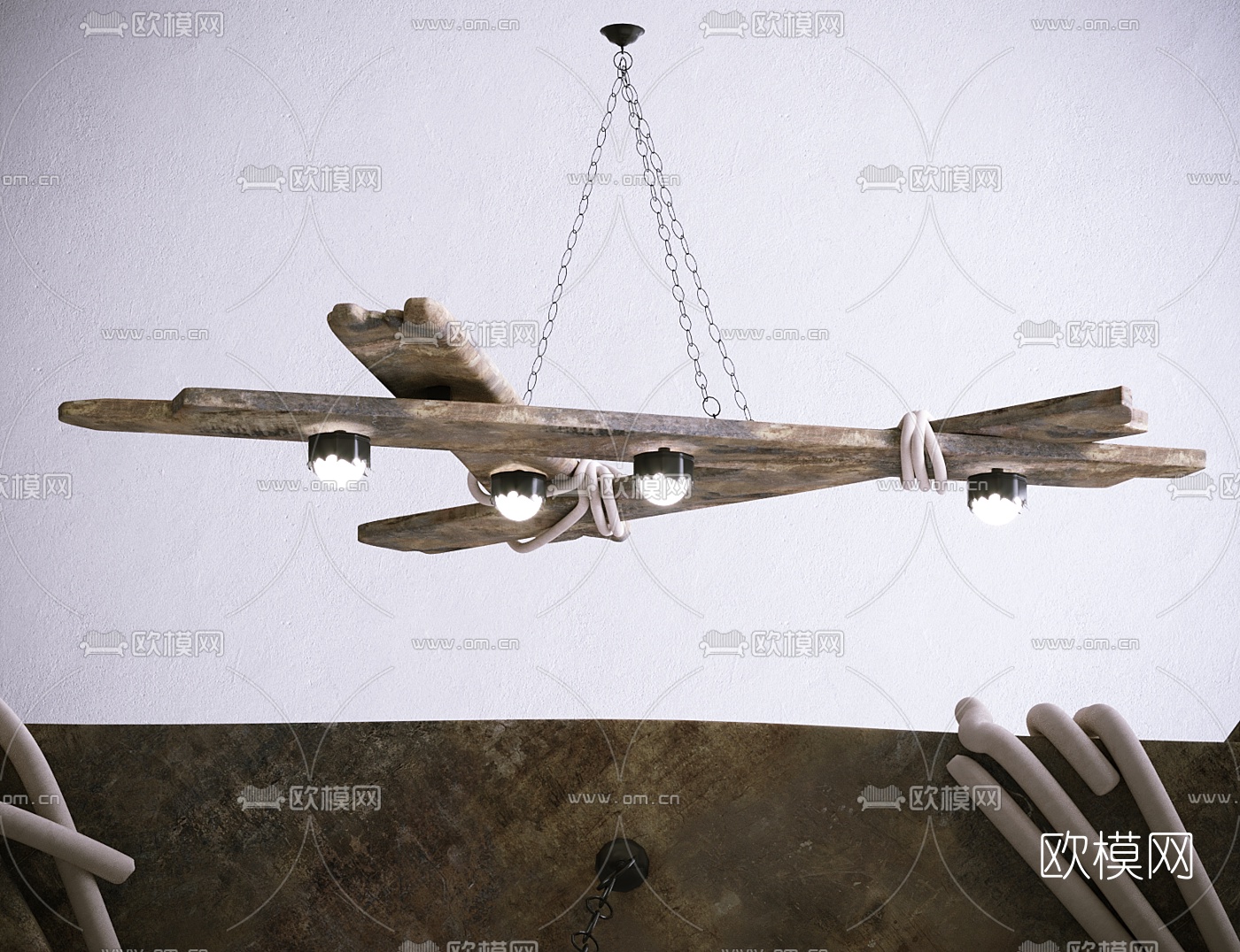 工业风木板吊灯3d模型下载