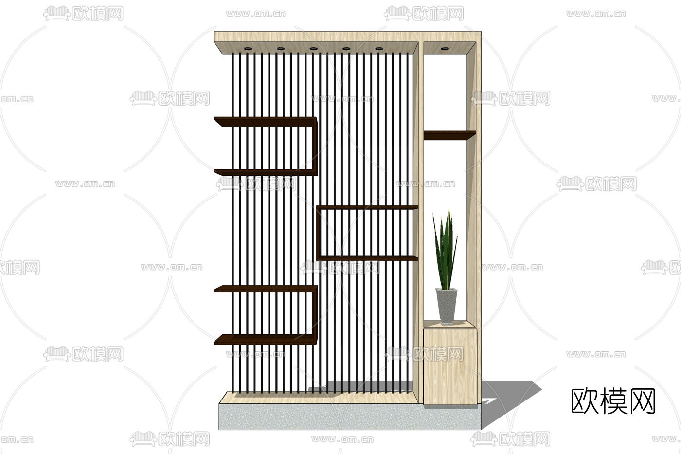 现代实木装饰架免费su模型下载