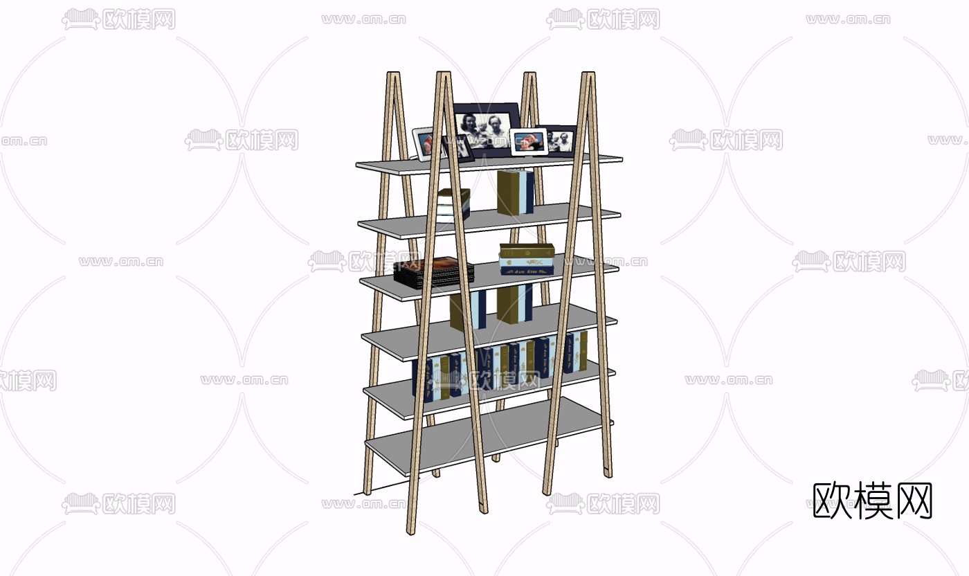 现代实木货架免费su模型下载