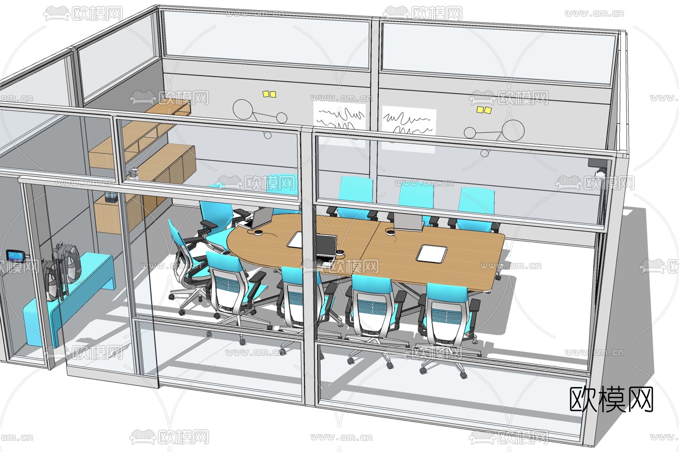 现代会议室免费su模型下载