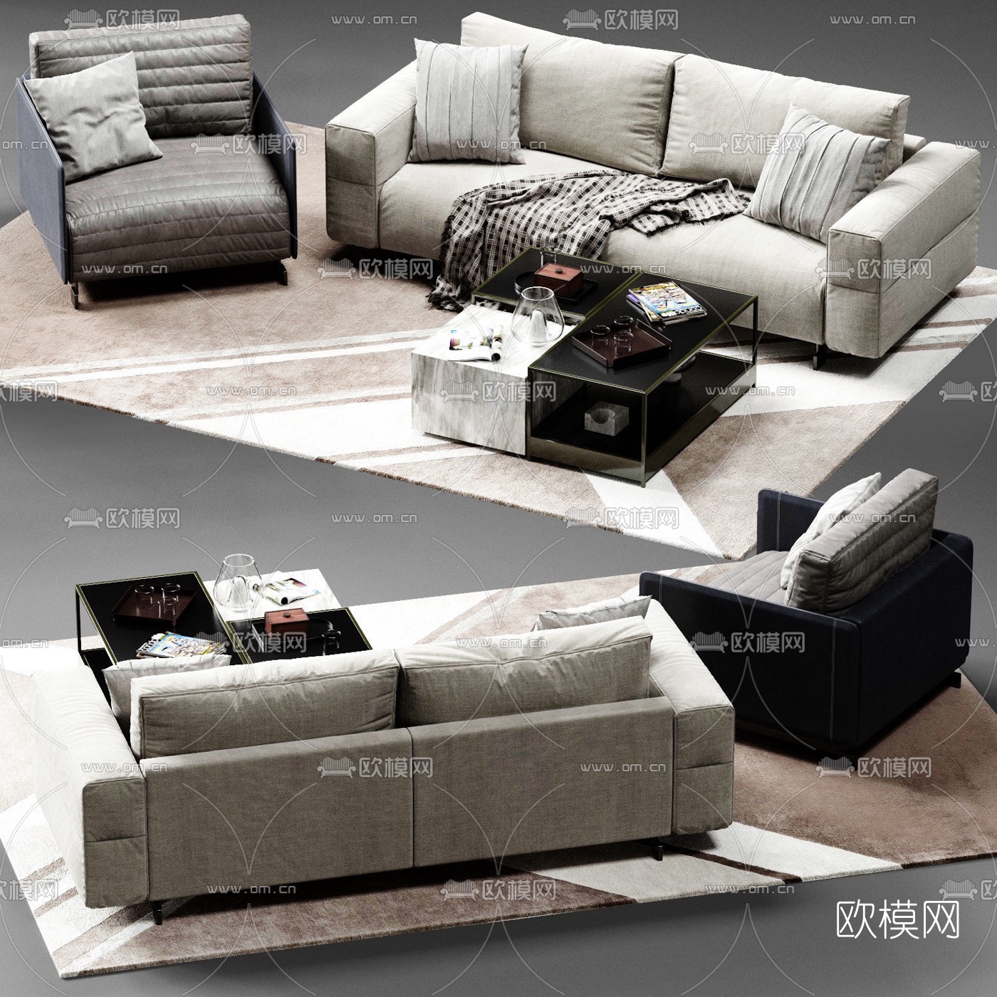 现代布艺沙发组合3d模型