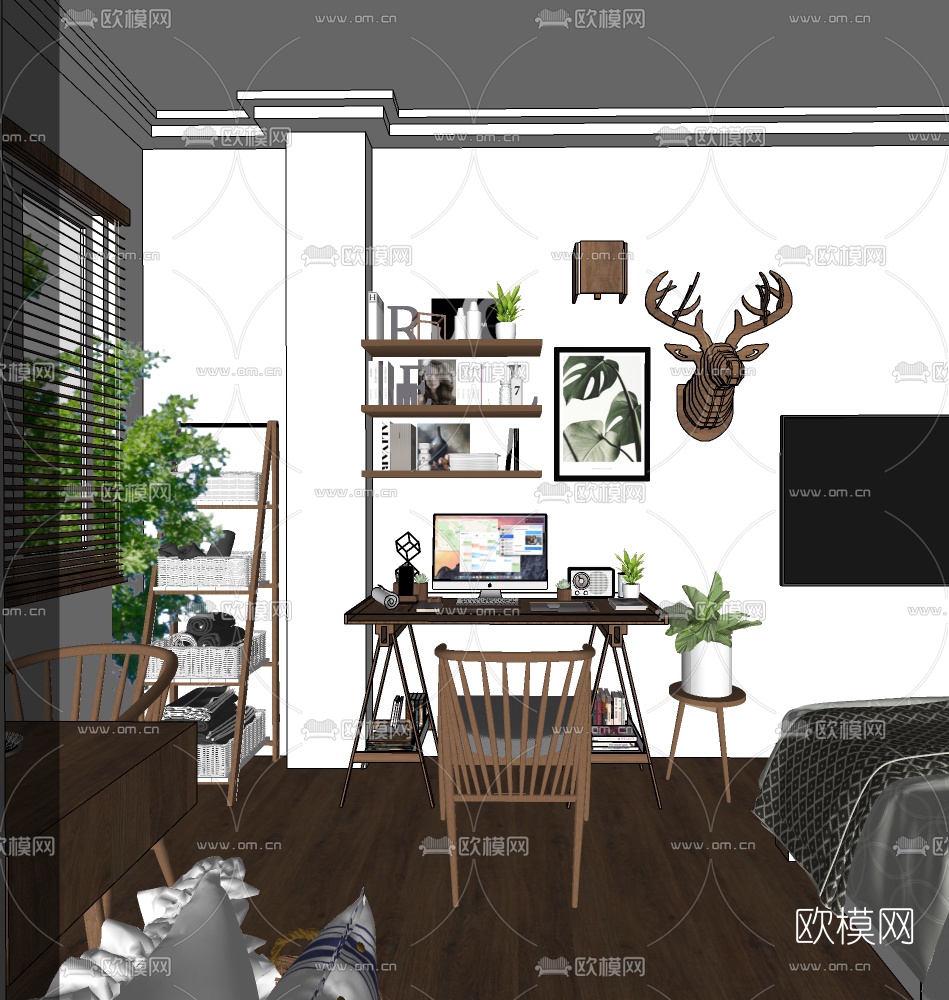 北欧卧室su模型下载（渲染图4）