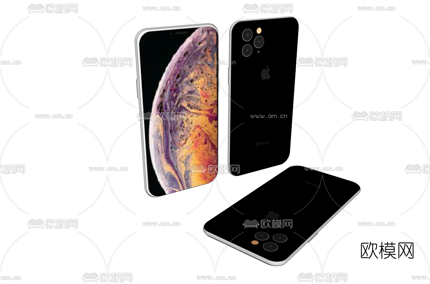 现代黑色智能手机su模型下载（渲染图1）