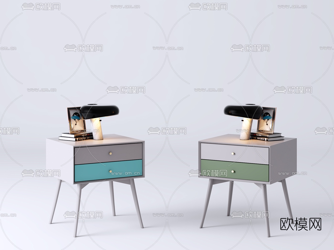 现代实木床头柜组合3d模型下载（渲染图3）