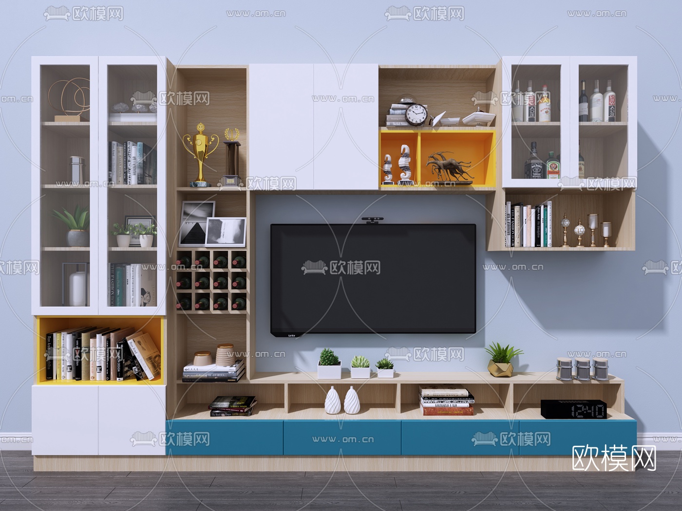 北欧实木组合式电视柜3d模型下载（渲染图2）