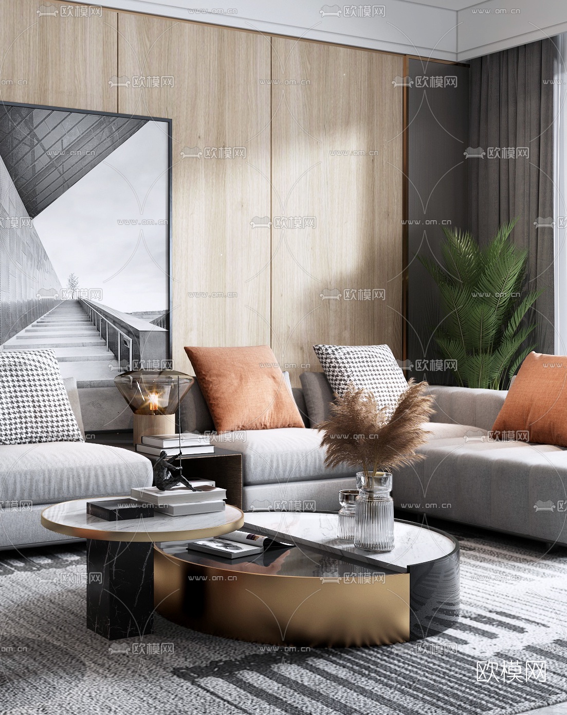 现代简约客厅3d模型下载（渲染图3）