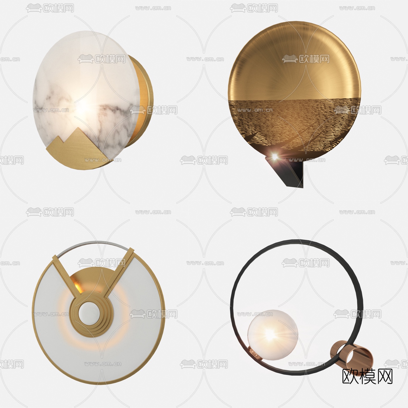 新中式圆形壁灯3d模型下载