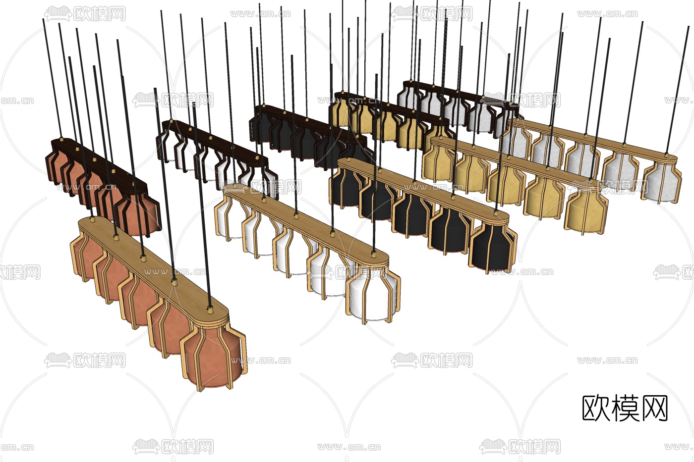 北欧原木多头吊灯免费su模型下载