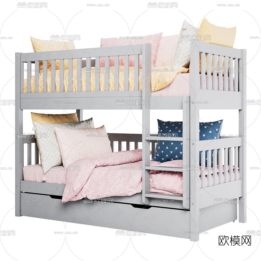 现代烤漆儿童上下床3d模型下载（渲染图3）
