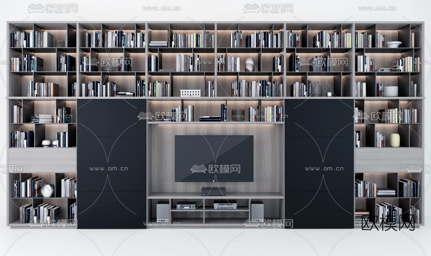 现代实木书柜3d模型-免费3dmax模型库-欧模网