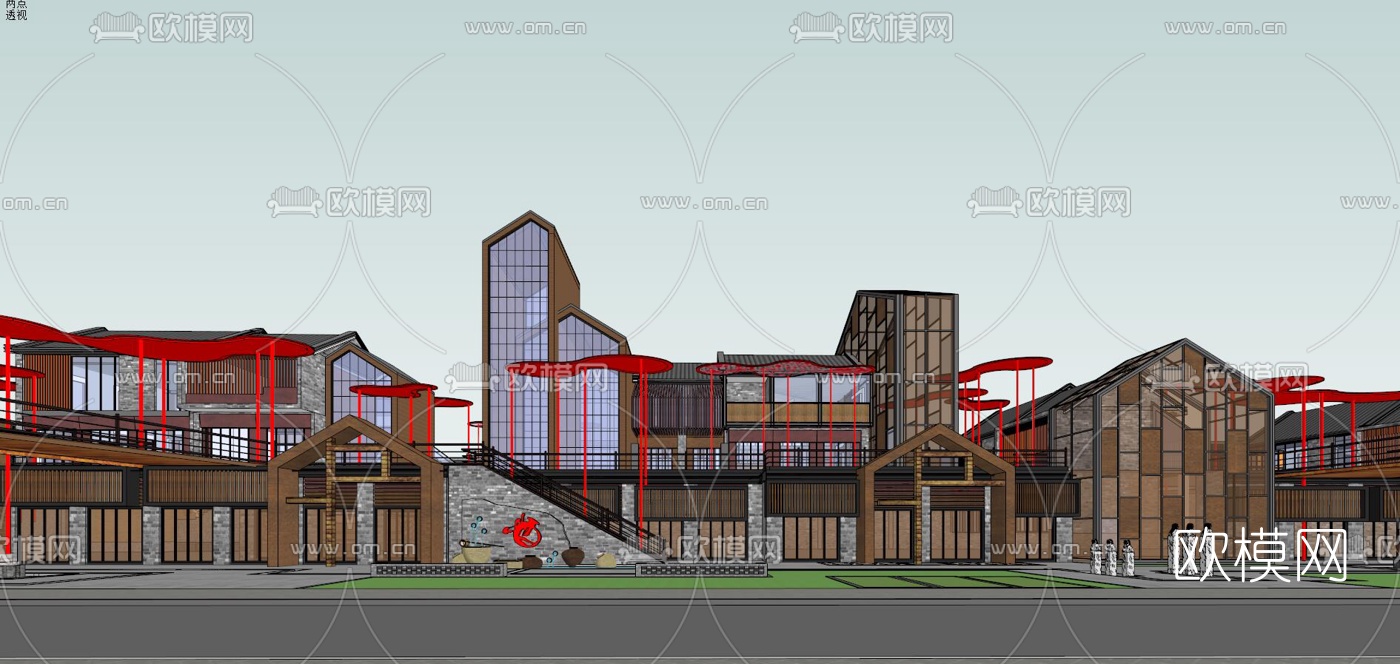 中式仿古小镇su模型下载（渲染图1）