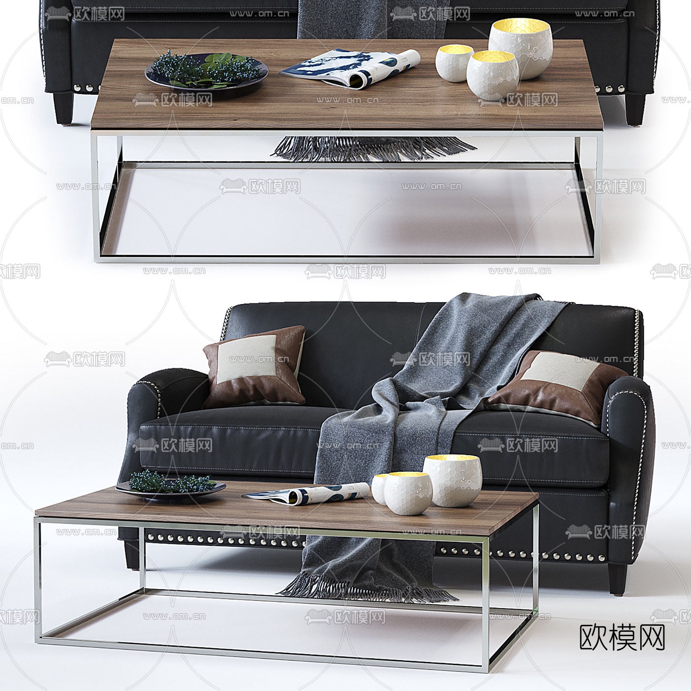 美式皮革双人沙发3d模型