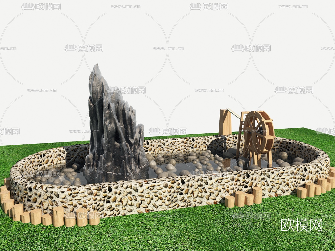 现代假山水车园艺小品3d模型下载（渲染图4）