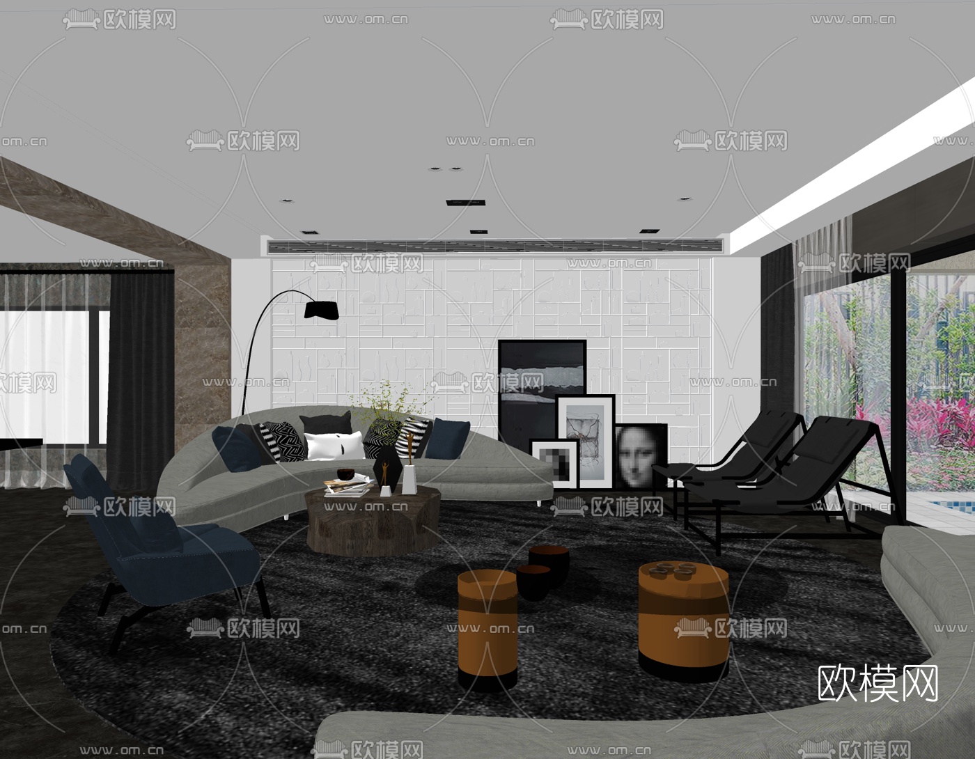 元禾大千现代客厅su模型下载