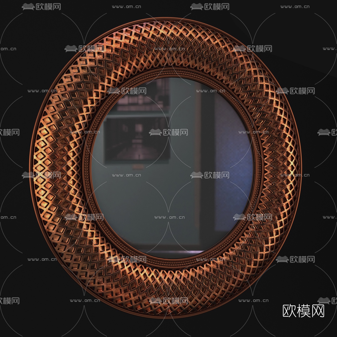 美式金属圆形装饰镜子3d模型下载（渲染图2）
