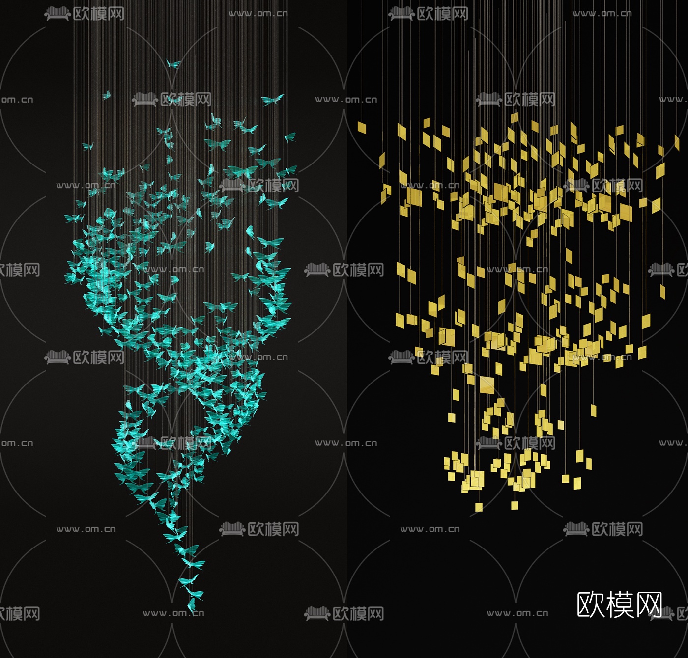 现代大型水晶装饰吊灯3d模型下载（渲染图1）