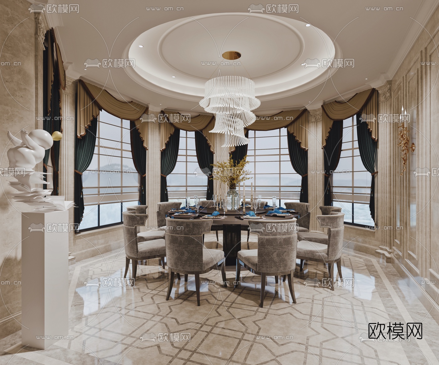 欧式轻奢餐厅3d模型下载