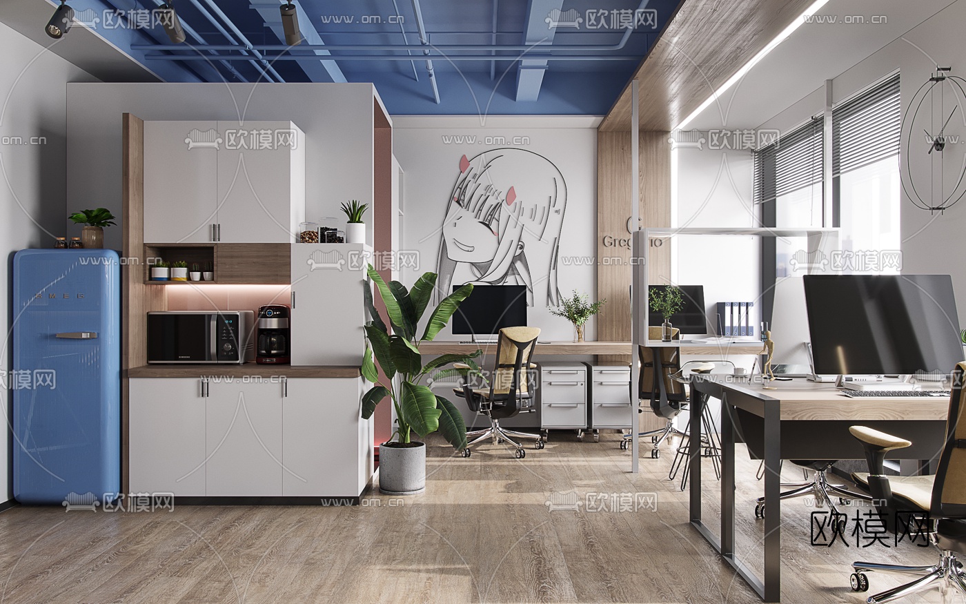 现代敞开式办公室3d模型