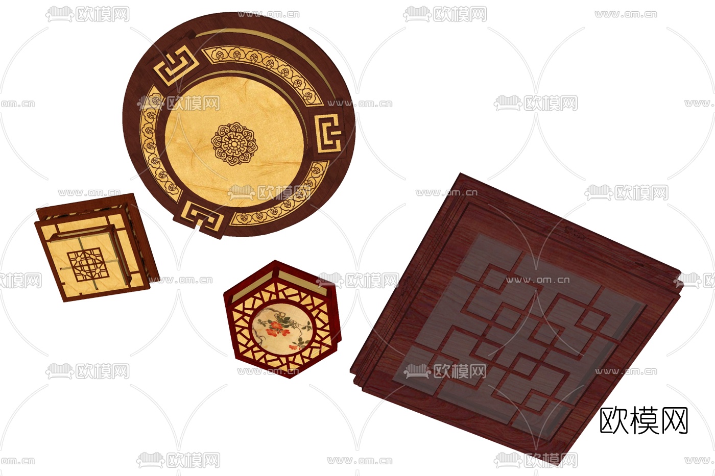 新中式实木吊灯免费su模型下载