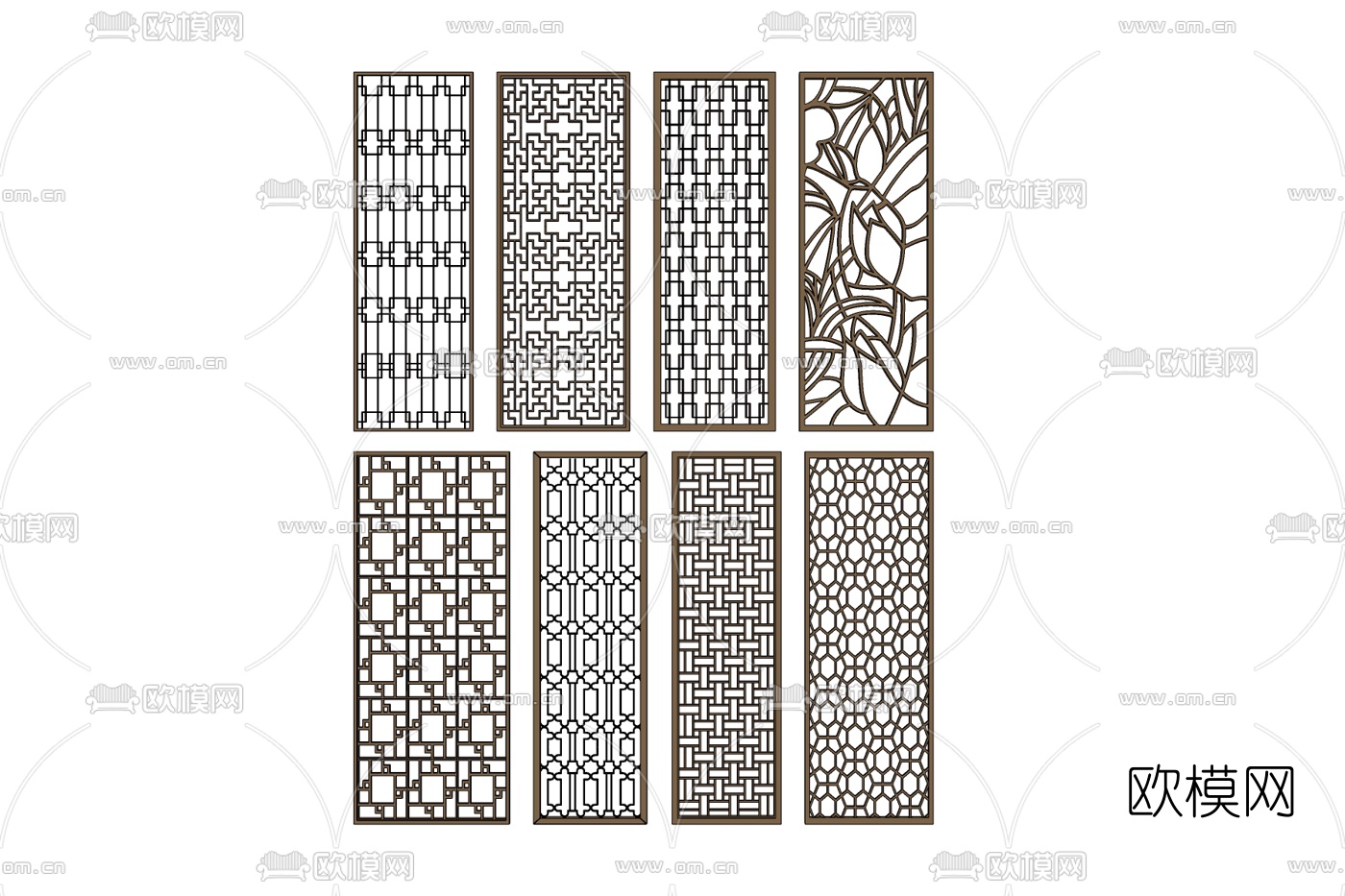 现代花格屏风隔断免费su模型下载