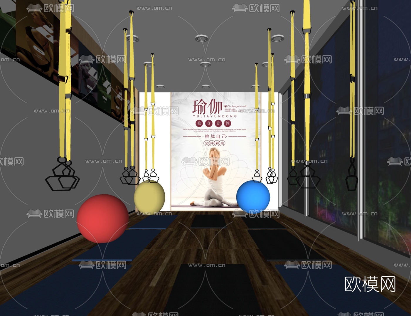 现代健身房瑜伽室su模型下载