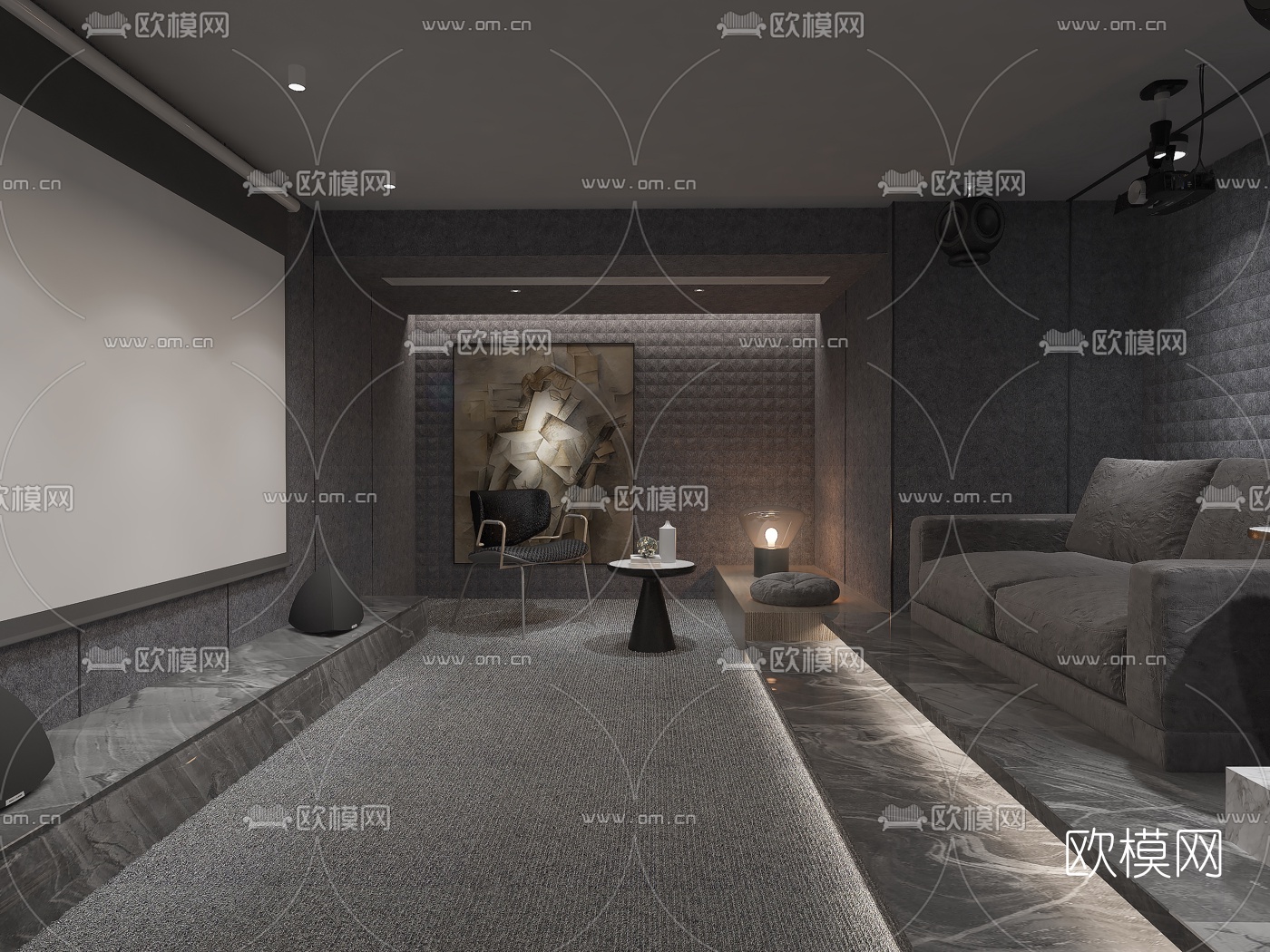 现代高级灰地下休闲室3d模型下载（渲染图7）