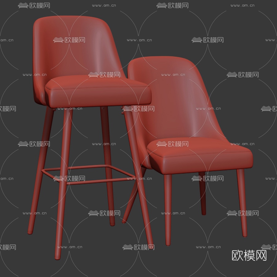 北欧布艺单椅吧椅3d模型下载（渲染图3）