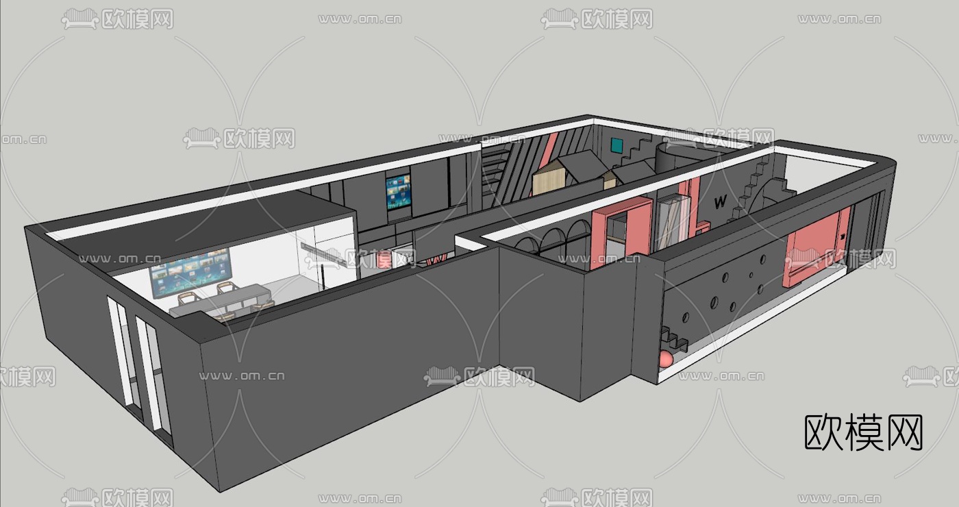 现代网红展厅su模型下载（渲染图3）