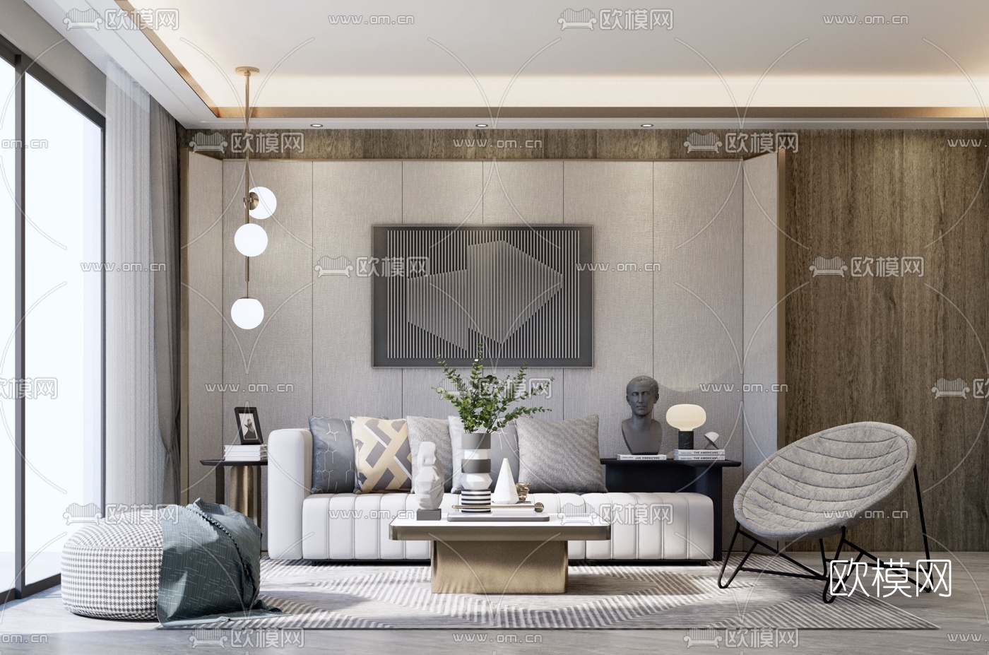 现代简约客厅su模型