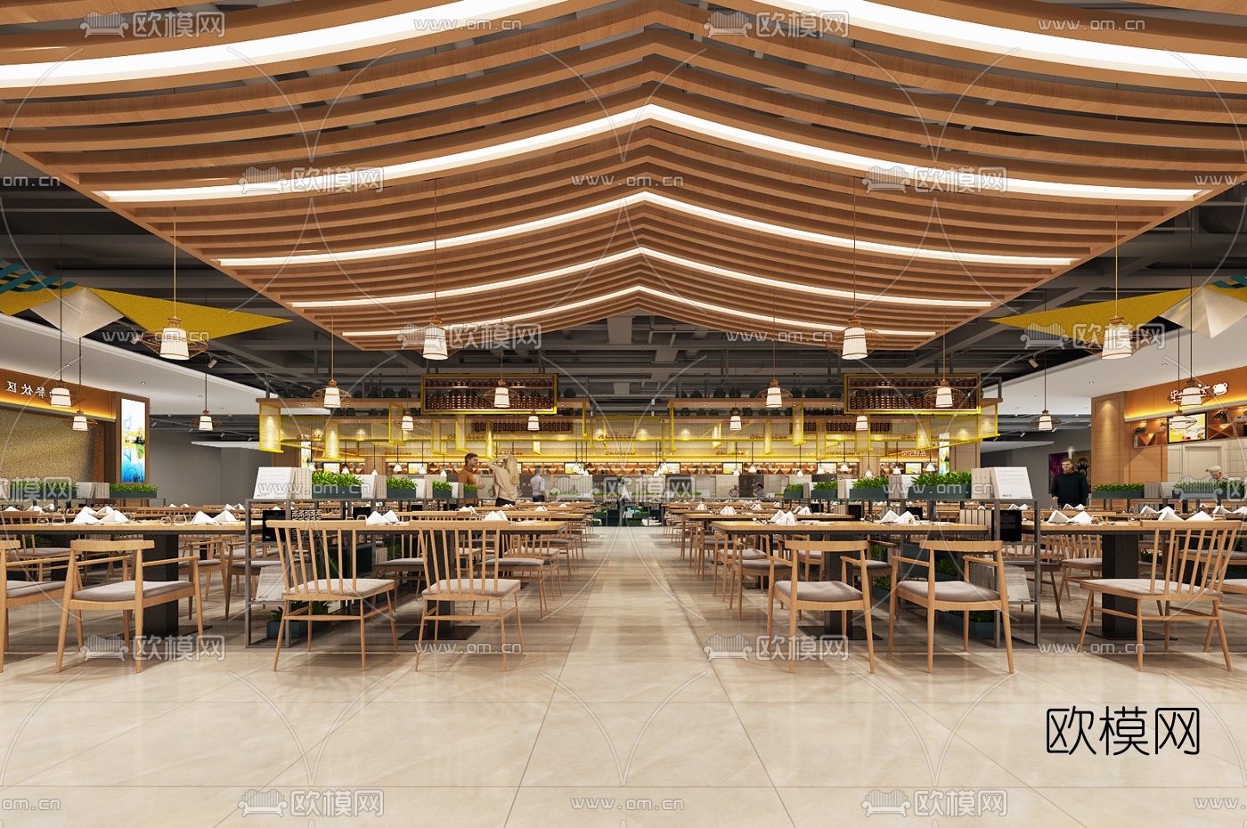 现代员工食堂快餐厅3d模型