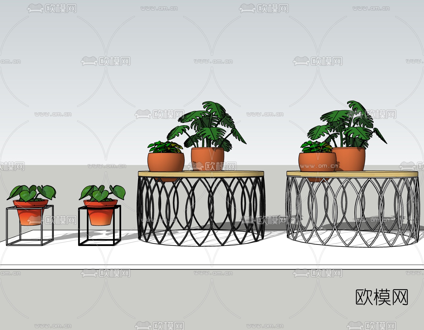 现代绿植盆栽su模型下载