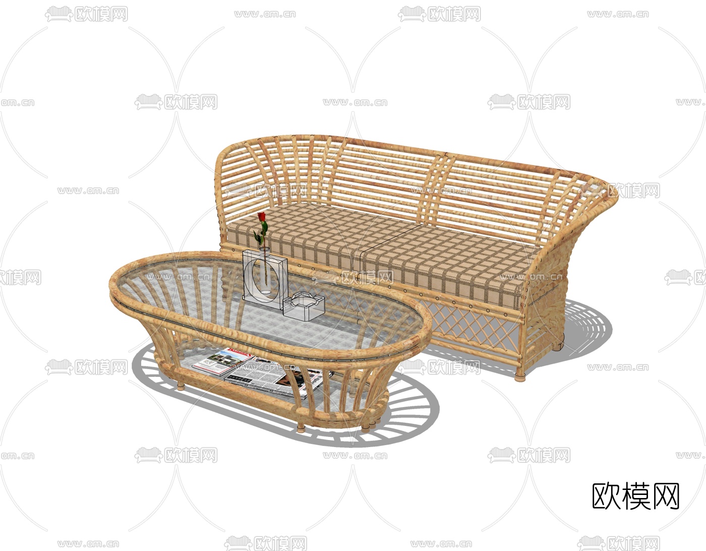 现代竹编户外沙发免费su模型下载