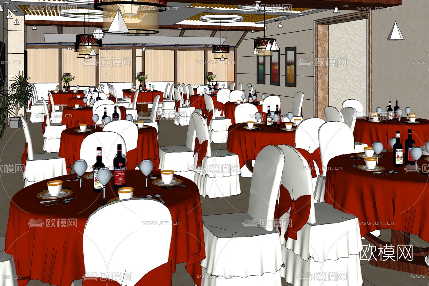 现代酒店宴会厅免费su模型下载