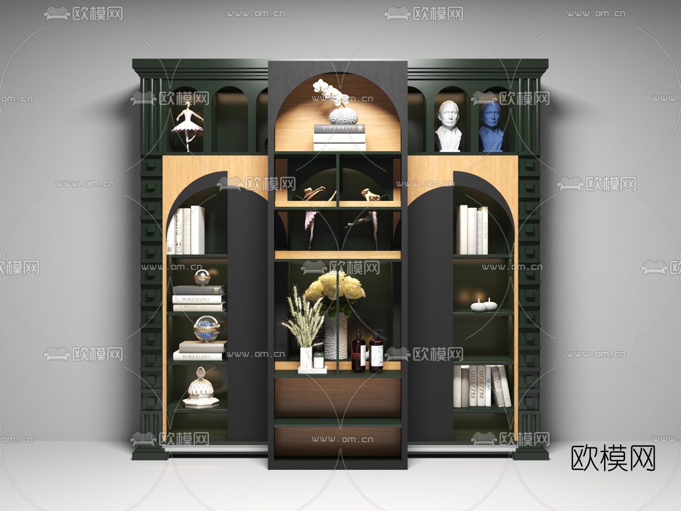 简欧装饰柜摆件组合3d模型下载（渲染图2）