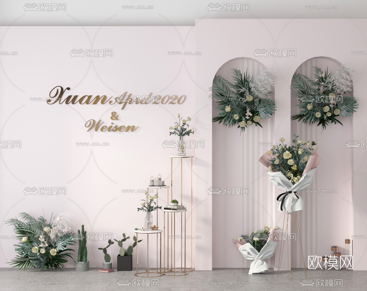 现代婚庆婚礼花艺合影区3d模型