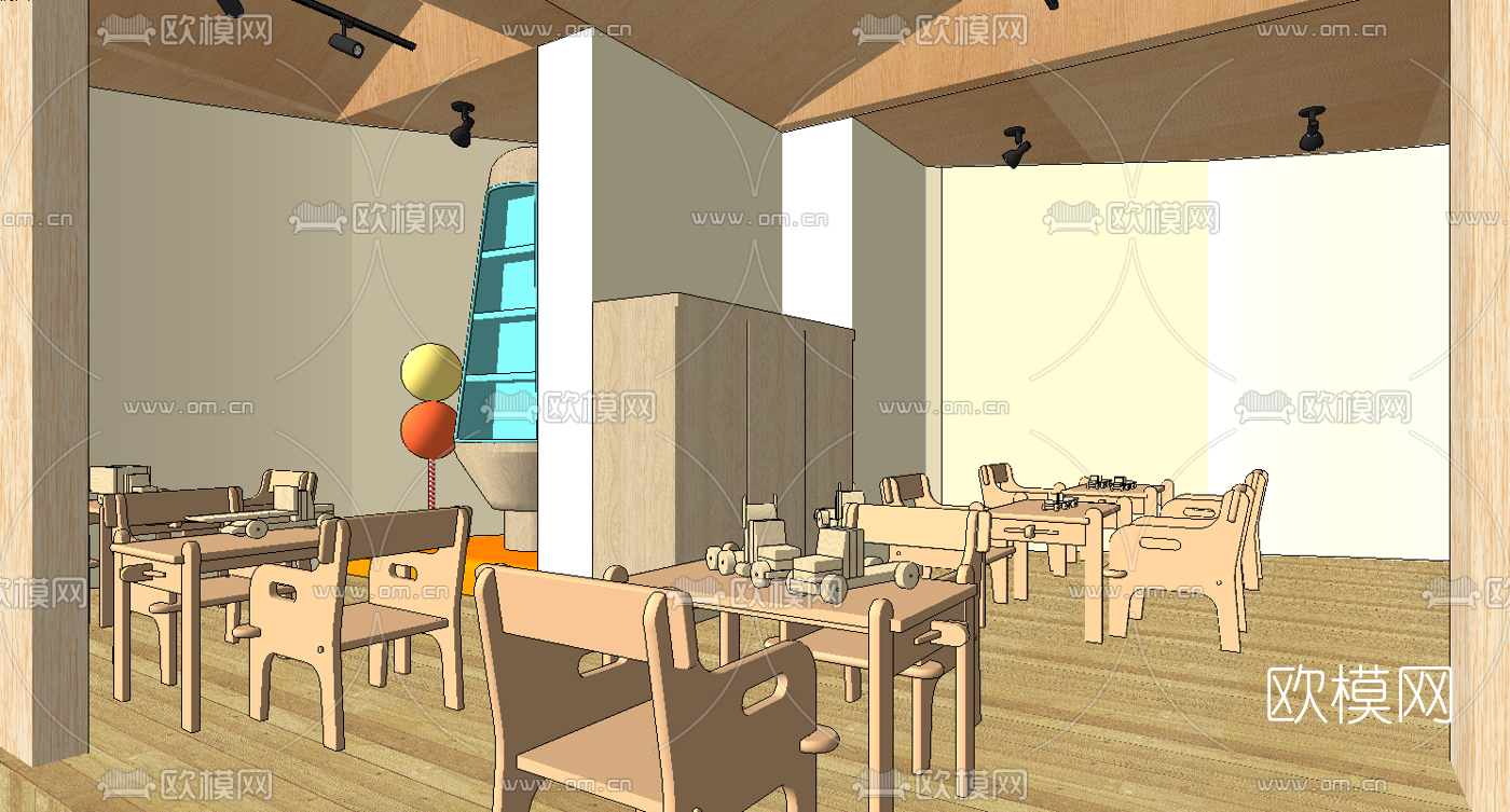 现代早教中心 幼儿园教室su模型下载（渲染图4）