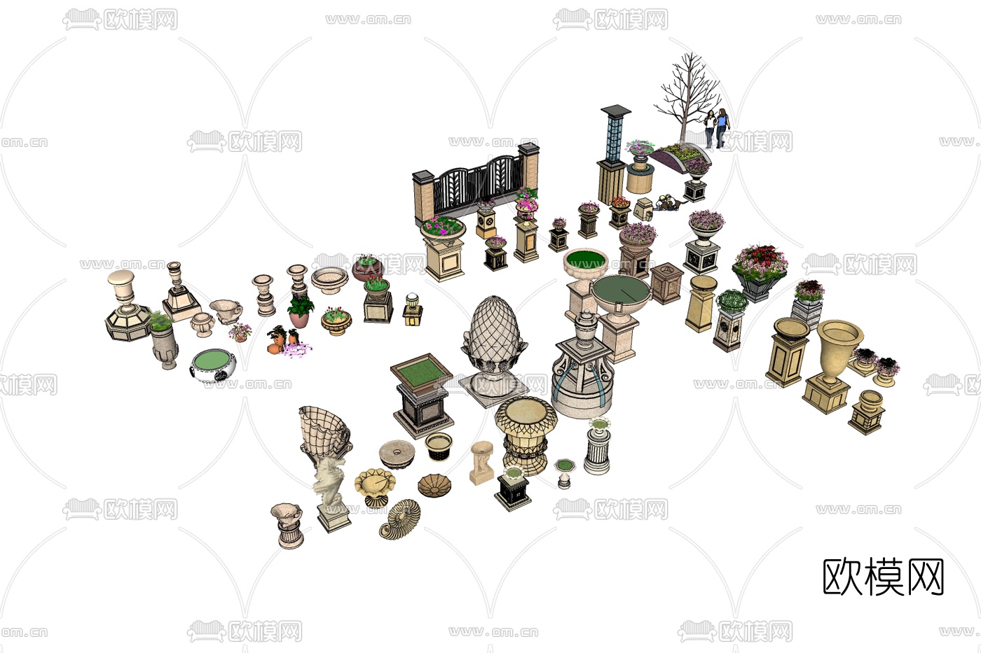 欧式花钵组合免费su模型下载