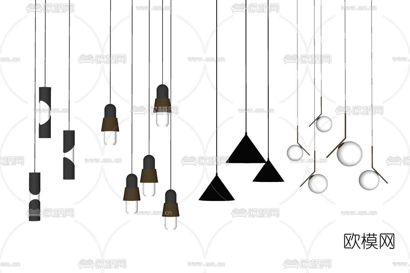 现代金属吊灯免费su模型下载