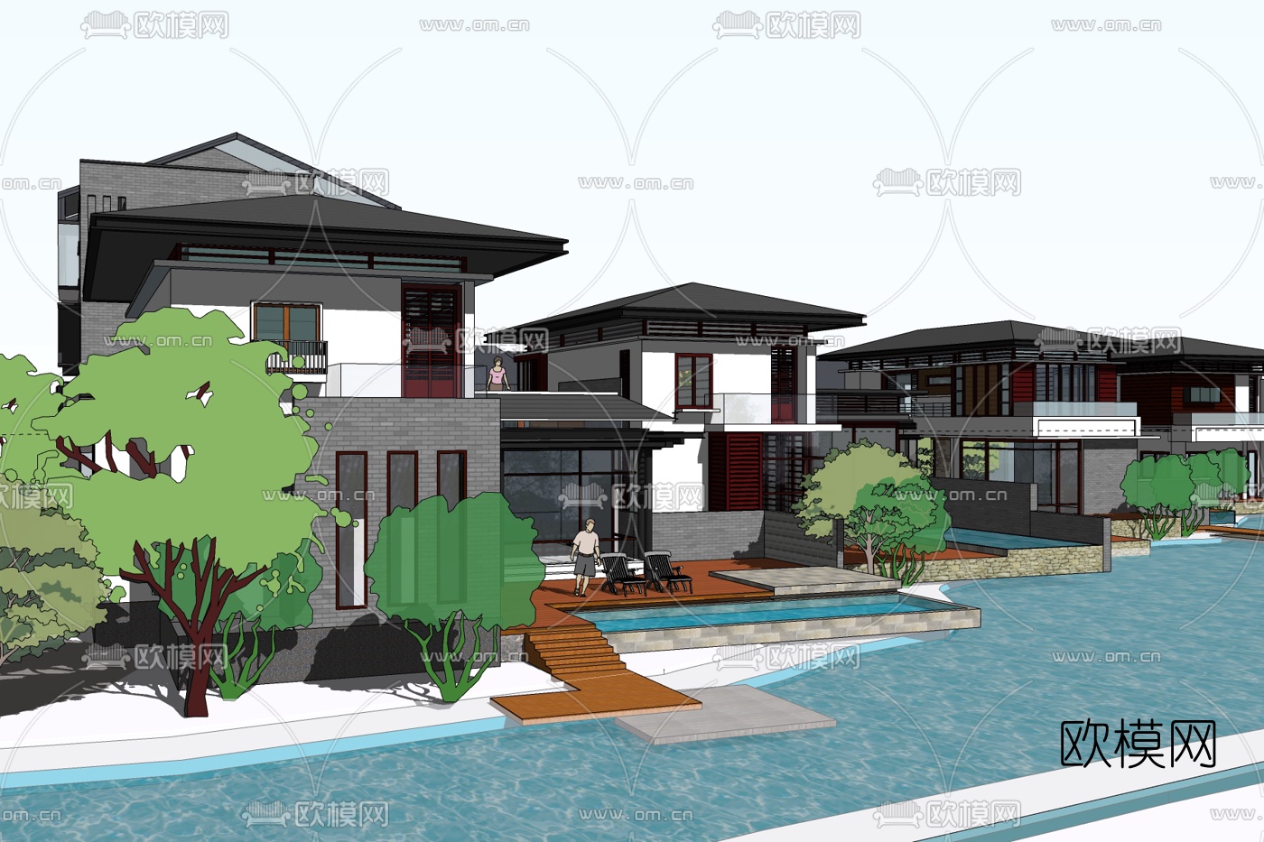 新中式别墅免费su模型下载_ID10167501_sketchup模型下载-欧模网