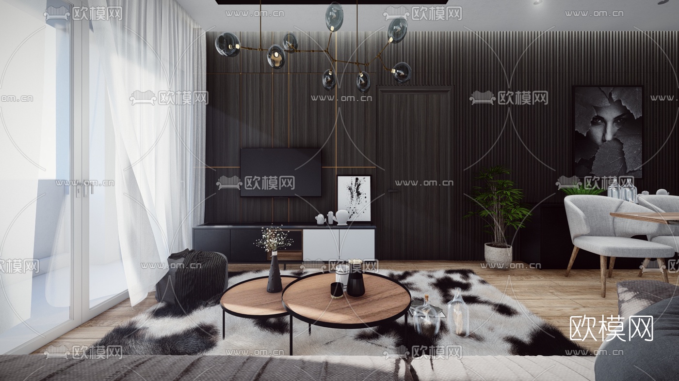 北欧客厅餐厅su模型下载（渲染图4）