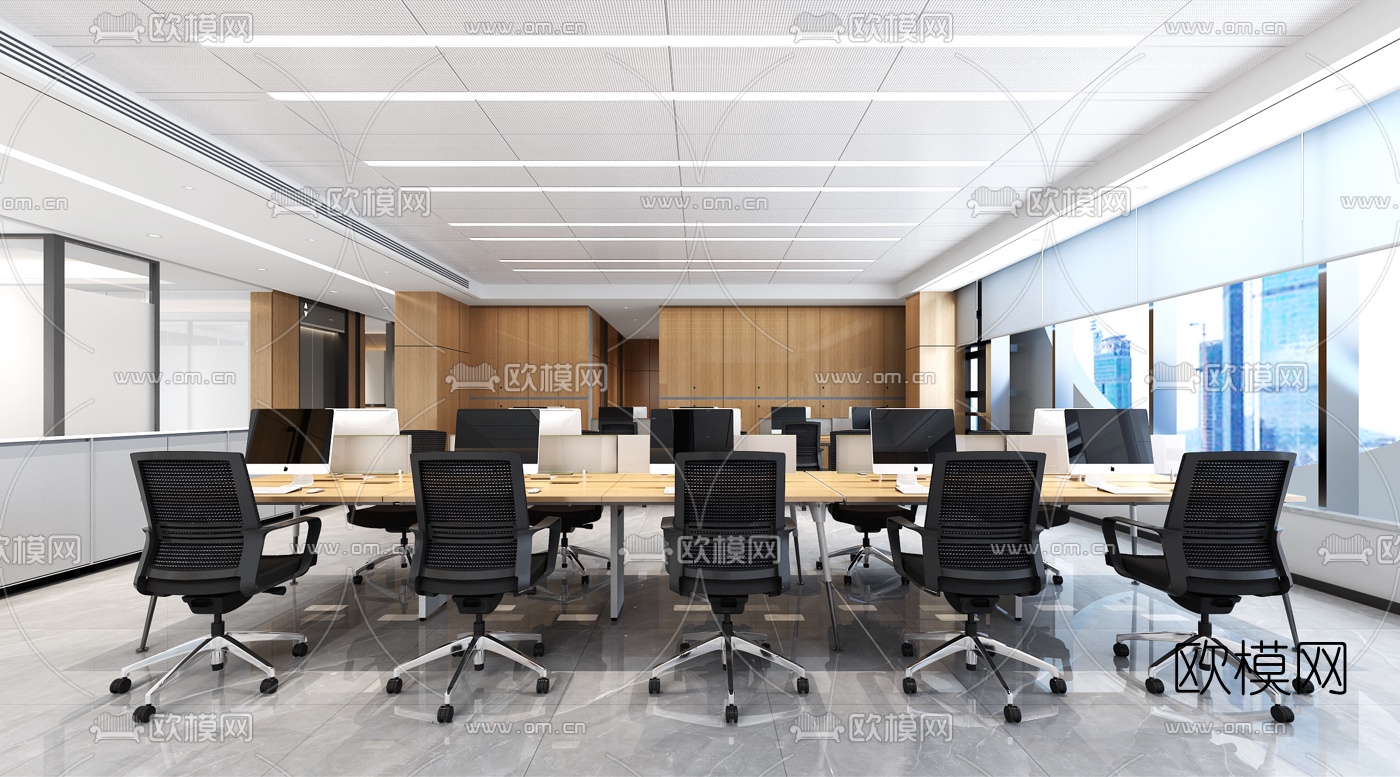 现代敞开式办公区3d模型下载