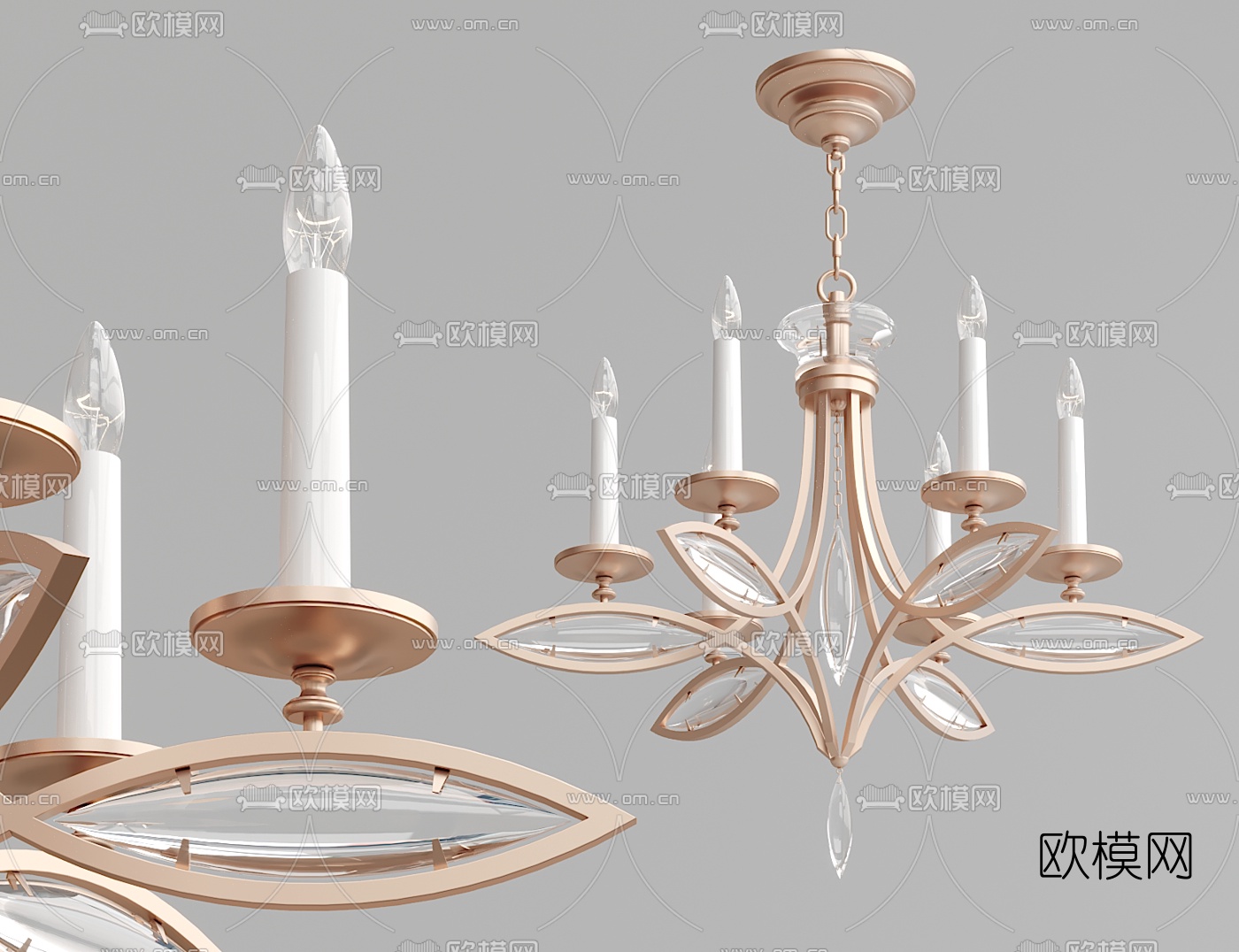 现代金属烛台多头吊灯3d模型下载